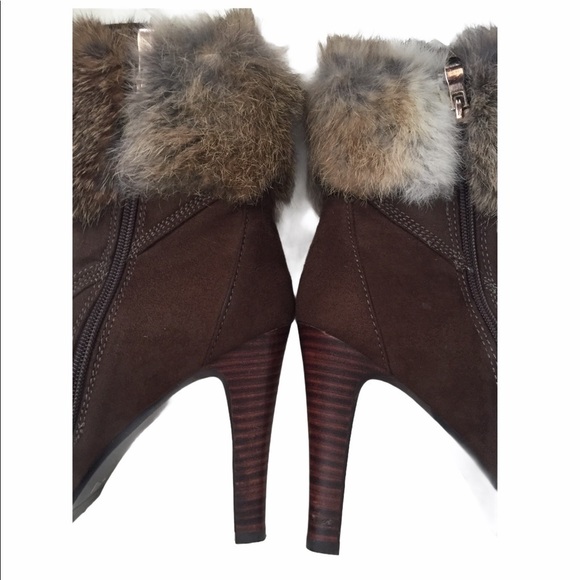 Emanuelle Vee Fur Cuff Ankle Lace up Heeled Boots - Picture 5 of 7